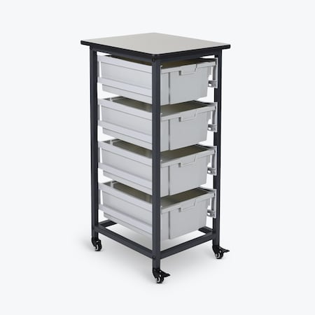 Luxor Mobile Bin Storage Unit - Single Row with Large Clear Bins MBS-SR-4L-CL